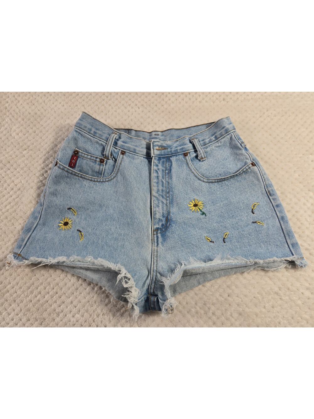 Vintage Lei Denim Cut Off Shorts Women's Size 9 Embroidered Sunflower Floral Y2K